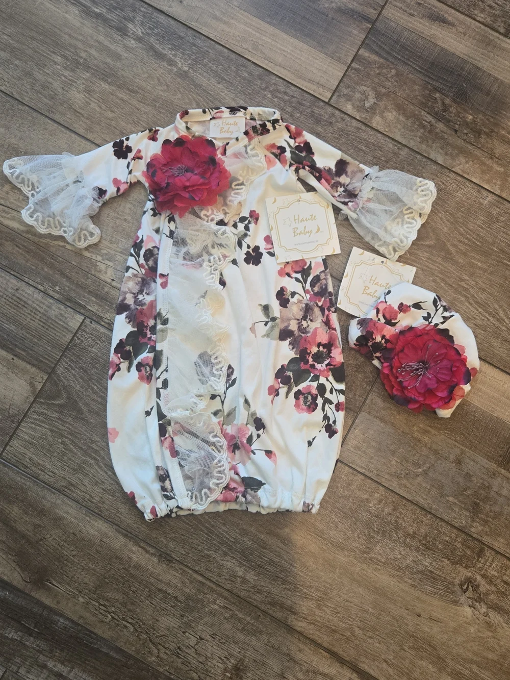 Floral White and Pink Baby Bottoms Set with Headband